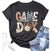 Game Day Baseball Shirt Women Baseball Mom Tshirt Casual Short Sleeve Shirts for Summer