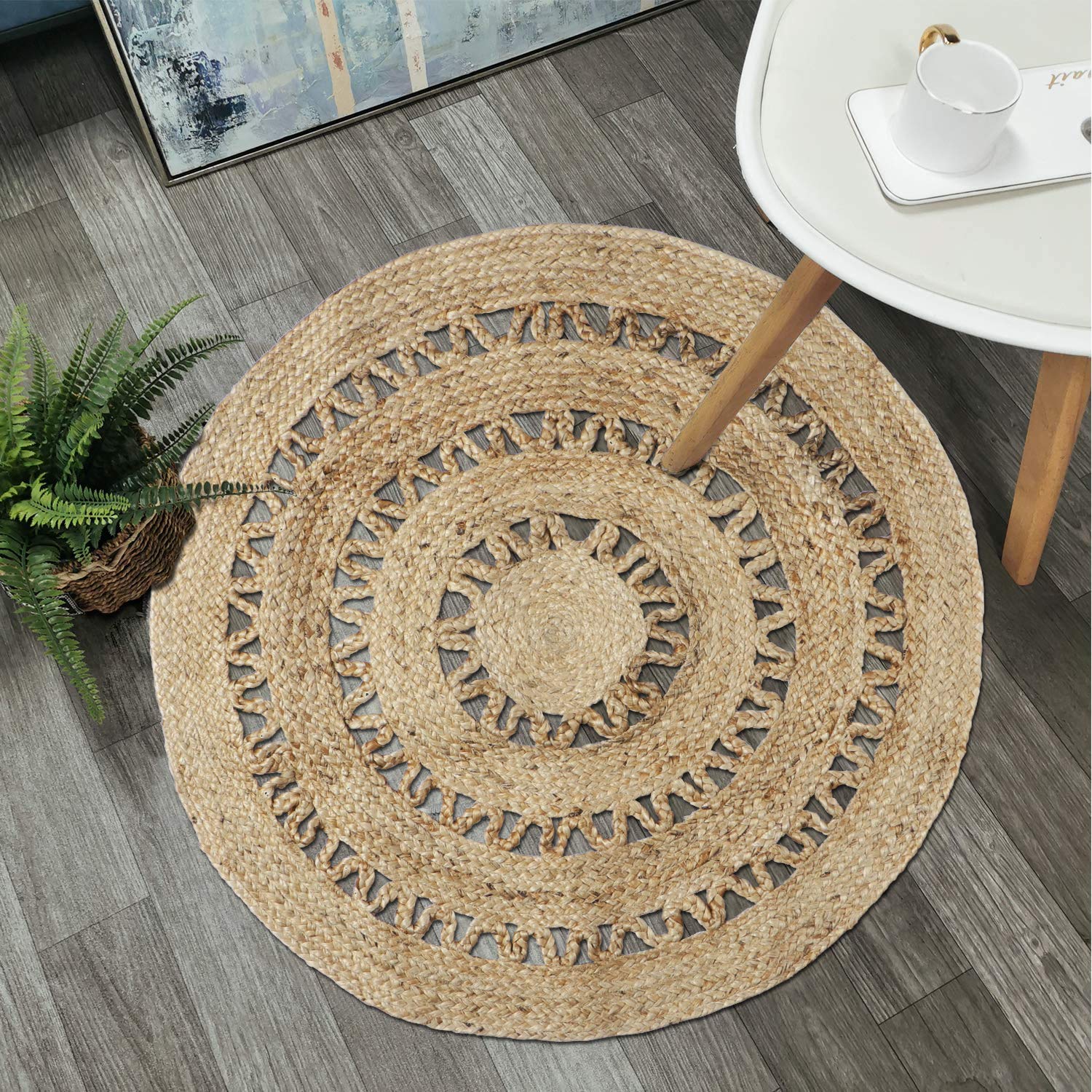 Buy HomeStorie® Natural Jute 3x3 Feet Round Floor Mats for Living Room