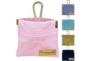 Raisingwell Dog Treat Pouch, Small Cotton Pocket Sized Training Holder, Hand Free Walking Fanny Bag with Carabiner, Self-Closing Pet Feed Snack Reward, Behavior Aids for Puppy Travel or Outdoor (Pink)