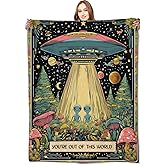 VODRM Alien & UFO Blanket Space Throw Blankets with Colorful Mushroom, Planet & Star,Birthday Gifts for Kids Adult & Sci-Fi Lovers,Lightweight Soft Fleece,for Sofa Couch Bed Room Decor 50x60in