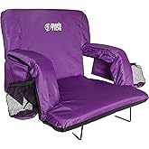 BRAWNTIDE Stadium Seat with Back Support - Comfy Cushion, Thick Padding, 2 Steel Bleacher Hooks, 4 Pockets, 2 Cup Holders, Re