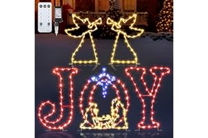 ENHON 5 Pcs 51'' Christmas Joy Nativity Angel Lights Decorations for Yard, Religious Scenes Window Silhouette with 8 Modes and Timer, Remote Control Xmas Garden Decor with Stake for Home Lawn Pathway(Blue)