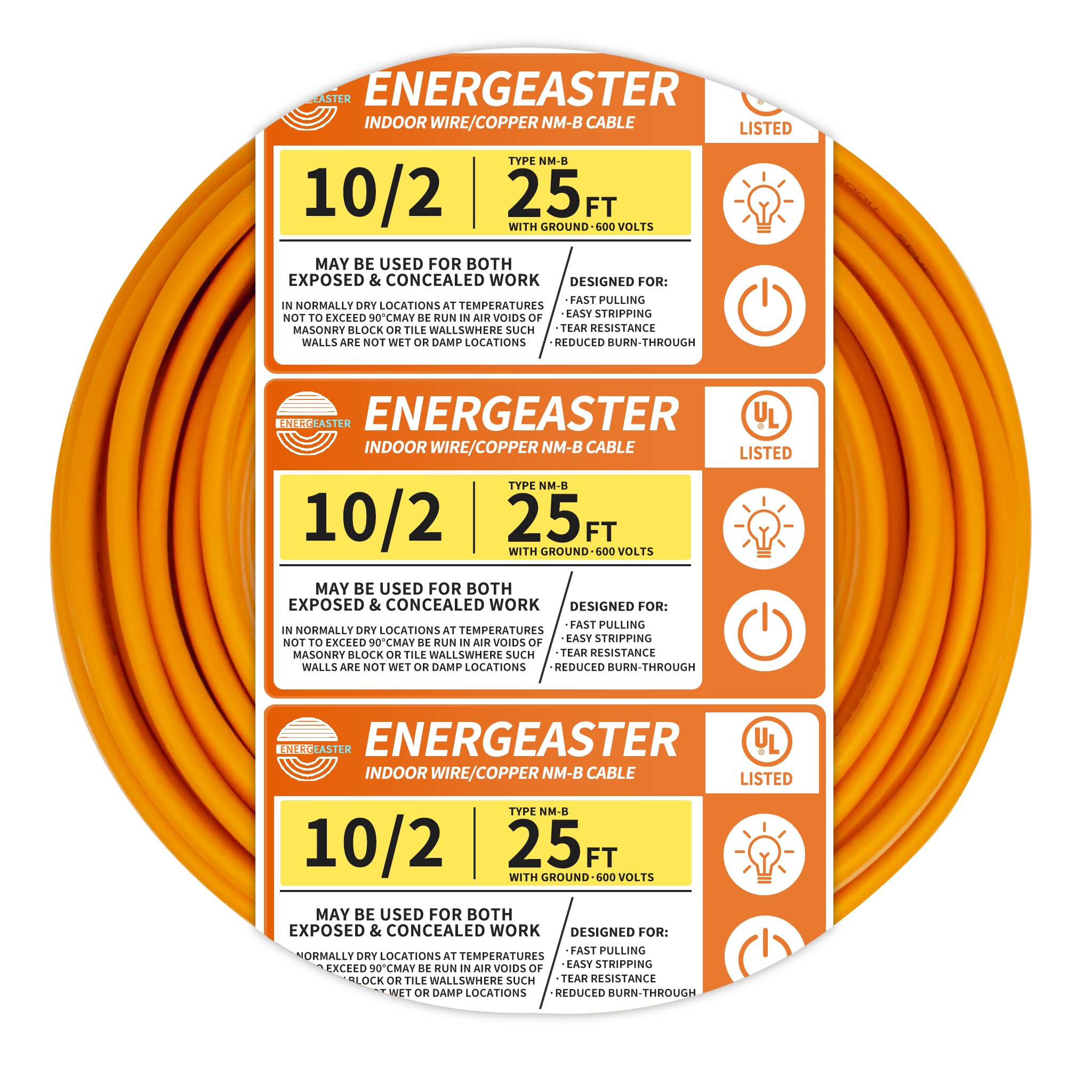Photo 1 of Energeaster 10/2 NM-B Wire,with Ground Indoor Electrical Copper Wire?10 Gauge Wire 2 Conductor Non-Metallic Sheathed Copper Cable(25FT Orange)