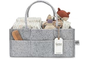 Parker Baby Diaper Caddy - Nursery Storage Bin and Car Organizer for Diapers and Baby Wipes (Gray, Large)