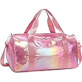 Gym Bag Sports Duffle Bag with Wet Pocket Weekender Overnight Bag with Waterproof Shoe Pouch and Air Hole for Girls Kids Women Travel Foldable Bag