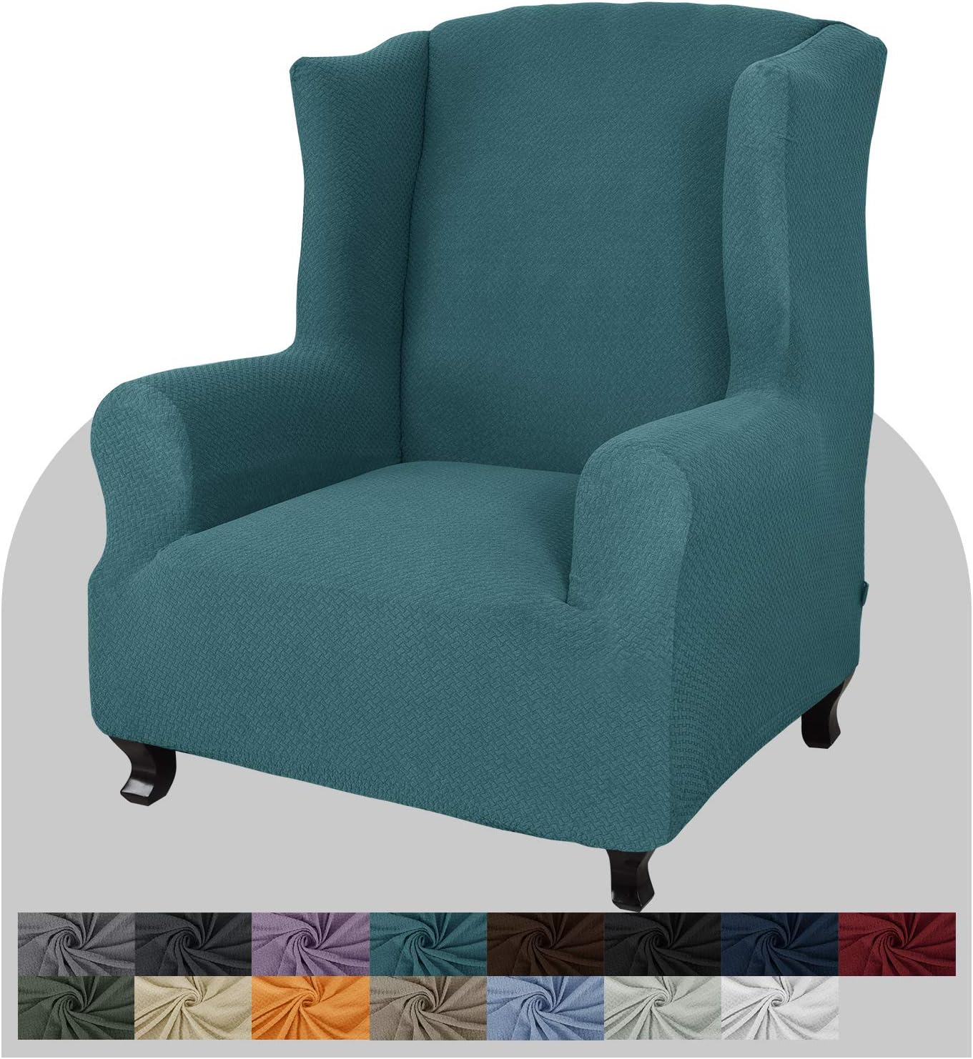 JIVINER Super Stretch Wingback Chair Slipcover 1-Piece Soft Spandex Jacquard Wing Chair Cover Living Room Slipcovers for Wingback Chairs with Foam Rods (Wingback Chair, Peacock Blue): Home & Kitchen