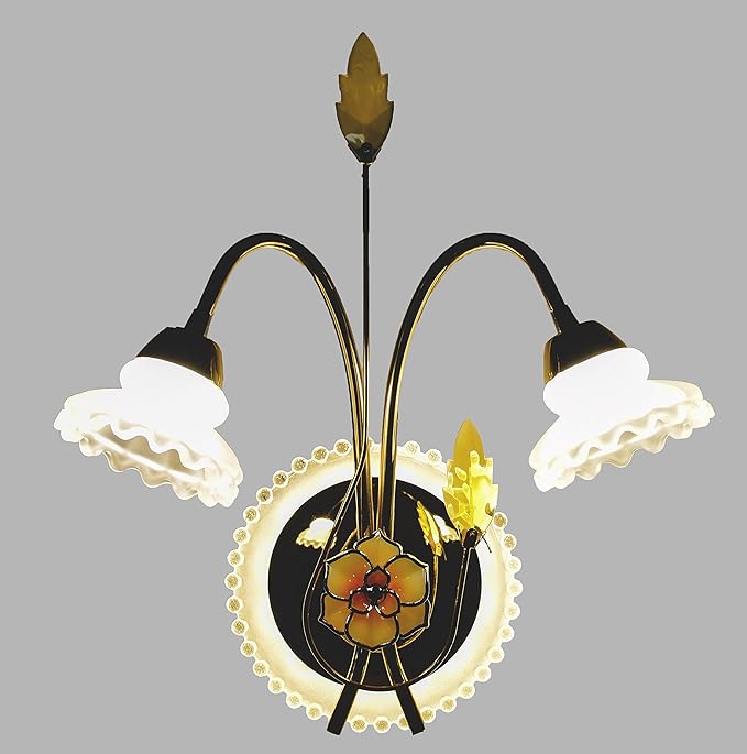 Roshni & Light Glass and Steel Rosh 6205 Led Double Wall Light (Medium, White and Gold)