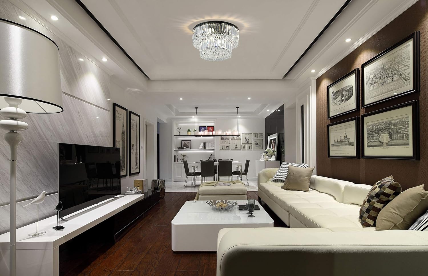 Berliget D15.7'' x H9.6'' Modern Glam Raindrop Black Crystal Flush Mount Chandelier, 6-Light Elegent Round Beaded Chandelier Ceiling Light Fixture for Bedroom Living Room Dining Room Bathroom Hallway: Home Improvement