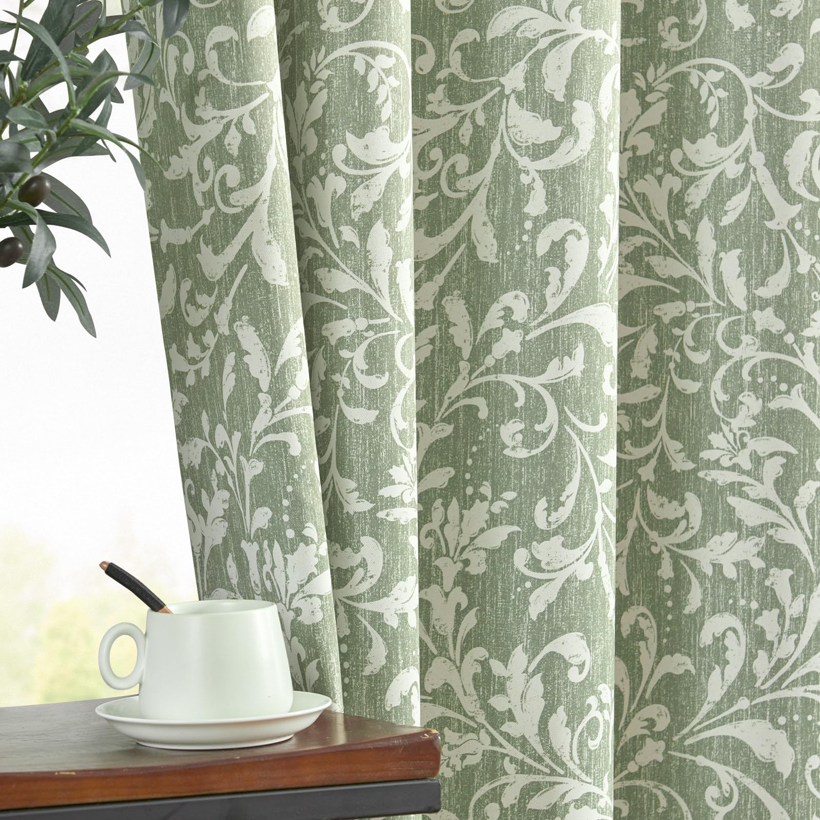 Photo 1 of Vangao Sage Green Blackout Curtains 96 Inches Long for Living Room Floral Curtains for Bedroom Grommet Thermal Insulated Farmhouse Vintage Window Drapes 2 Panels