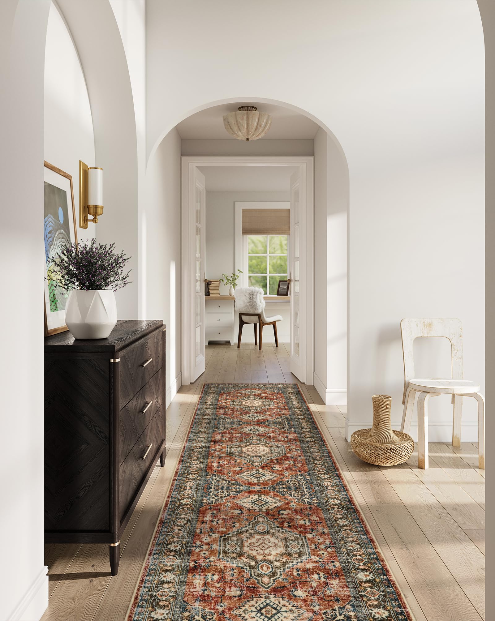 Photo 1 of Lahome Oriental Hallway Runner Rug, 2.5x10 Washable Runner Ultra-Thin Hallway Rug for Bedroom Entryway, Soft Long Carpet for Kitchen Bathroom ?Laundry Room, Brick Red
