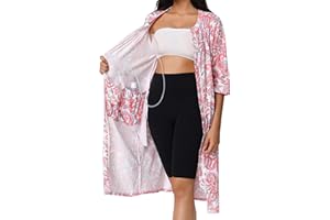 APRBARK Women’s Post Surgery Robe & Hospital Gown with Zipper, Drain & Side Pockets, Mastectomy Recovery Pajamas & Gift
