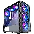MUSETEX ATX PC Case Pre-Installed 6pcs ARGB Fans, USB 3.0 Tempered Glass ATX Mid-Tower Gaming Case, Airflow Gaming Computer Case (Black,G05N6-HB)