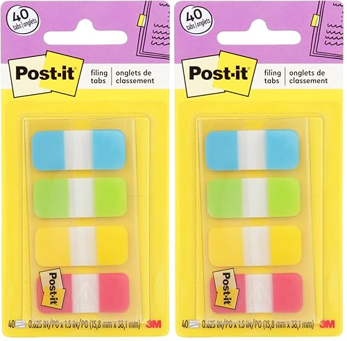 Post-it Tabs, 625 in Solid, Aqua, Lime, Yellow, Red, 10/Color, 40/Dispenser (676-ALYR) (Pack of 2)