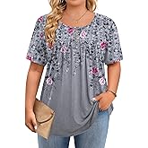 IN'VOLAND Plus Size Tops for Women Short Sleeve Shirts Dressy Casual Tunics to Wear with Leggings Beach Vacation Clothes