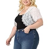 Agnes Orinda Plus Size Lace Cardigan for Women Elegant Short Sleeve Sheer Floral Lace Bolero Shrug Top