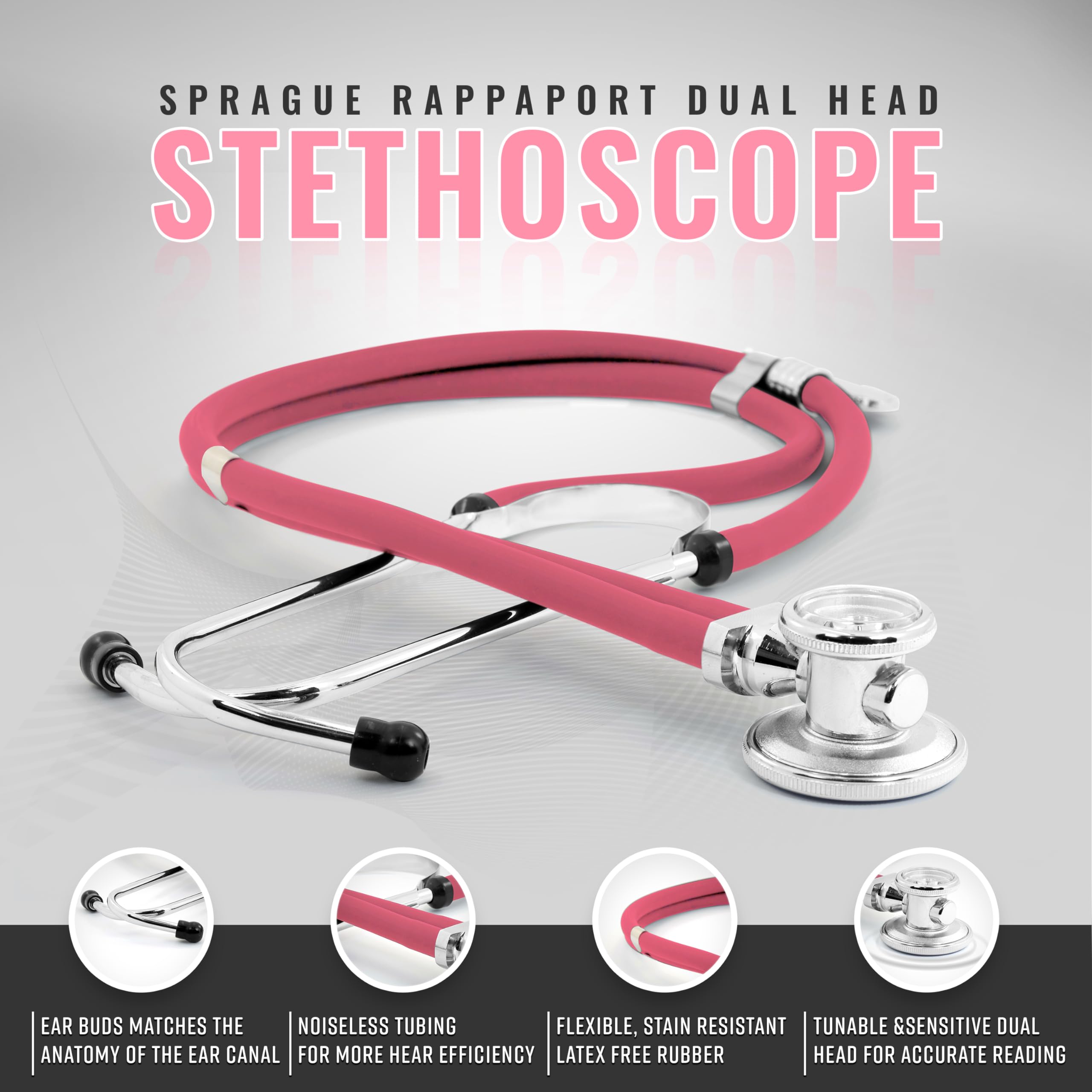 ASA TECHMED Medical Starter Kit - Stethoscope, Durable Blood Pressure Monitor, and EMT Shears and Protective Carrying Case Ideal for Healthcare Professionals, Pink