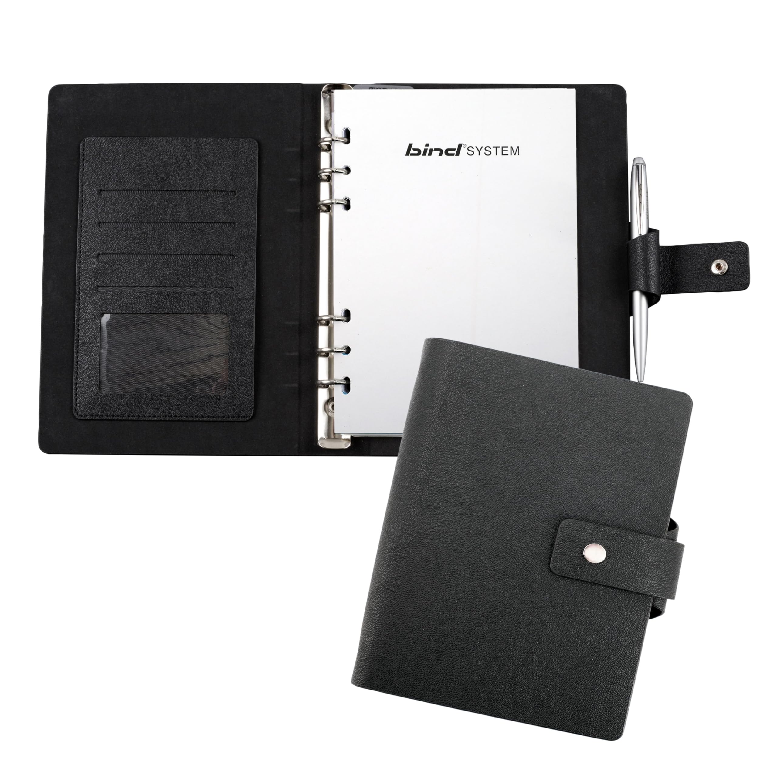 bind 15800 Notebook Folder DIN A5 with Ring Mechanism Imitation Leather Ring Binder Notebook Folder Approx. 23 x 17 x 3 cm Organiser with 80 Sheets Imitation Leather Folder with Lined Notepad Natural