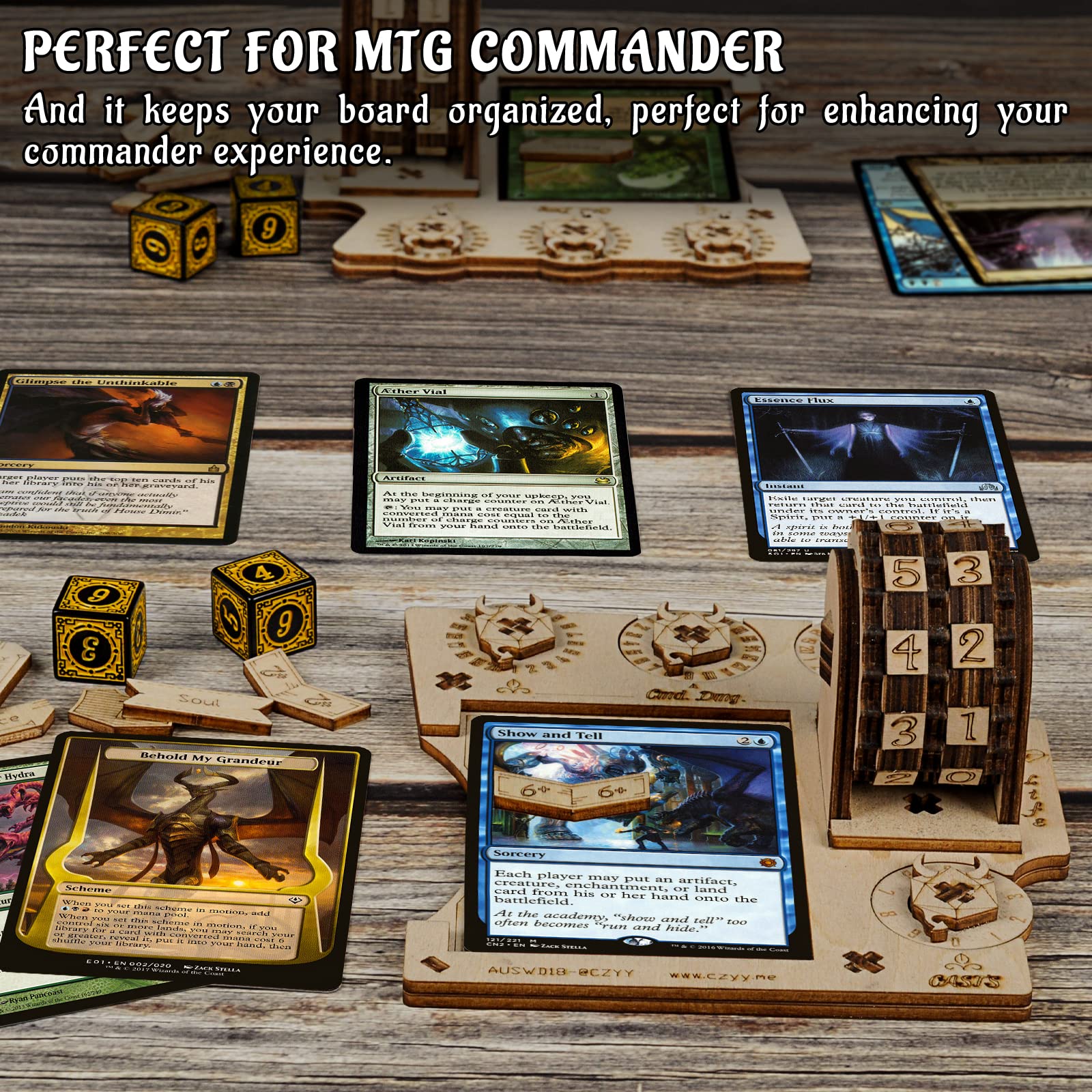 Commander EDH Command Zone Tray with Life Counter Wooden Compatible