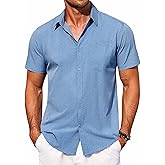 COOFANDY Men's Short Sleeve Button Down Shirt Casual Summer Beach Shirts Vacation Wedding Shirt with Pocket