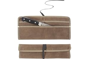 Knife Roll for Chefs,Waxed Canvas Vertical Knife Storage Case,Travel Carry-On Roll Bag,Rectangular Protector Sheath Pouch Org