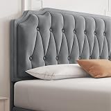 Yaheetech 5ft King Bed Frame Upholstered Platform Bed with Headboard Velvet Grey view 8