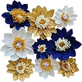 Mybbshower Crepe Paper Flower for Wall Paper Pom Pom Decor Girls Birthday Party Backdrop Baby Shower Nursery Decoration Pack of 9 (Navy Blue Gold)