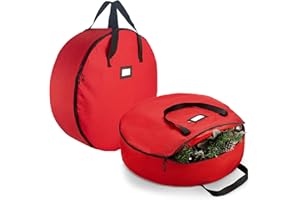 ZOBER 2 Pack Christmas Wreath Storage Container 30 Inch - Wreath Bag for Artificial Wreaths Box - Waterproof Oxford Fabric, Dual Zippered Wreaths Storage Bag With Strong Durable Handles - Red