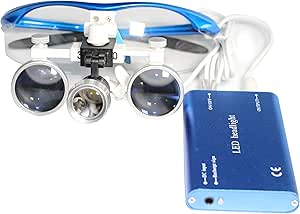 Dental Power Dental Binocular Loupes 3.5X 420mm + LED Head Light Lamp +Aluminum Box (Blue)