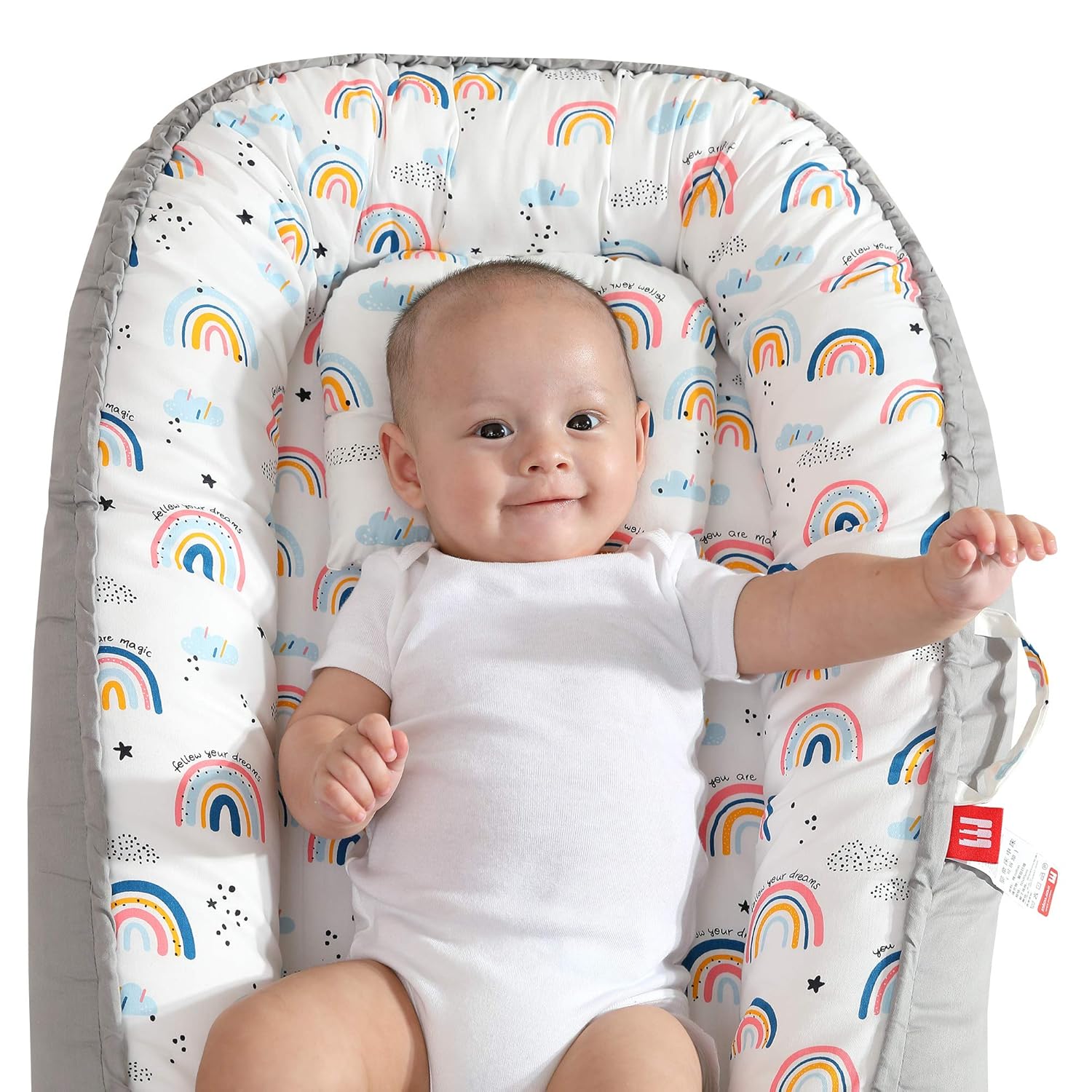 XMWEALTHY Baby Nest Pillow Soft Infant Lounger Pillow Newborn Portable Bed Co Sleeper for Baby Girls Crib & Bassinet Mattress, Rainbows: Baby