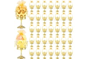 36 Pack Fillable Crown Goblet with Pouch, Gold Organza Gift Bags Plastic Goodie Candy Bags Christmas Chocolate Cookie Treat B