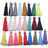 KONMAY Mini Crafting Tassels with Silver Jump Ring, 50pcs Mixed 1.4 Inches Small Cotton Thread Tassels for Jewelry Making, Crafting, Bag Accessories, Decoration and DIY