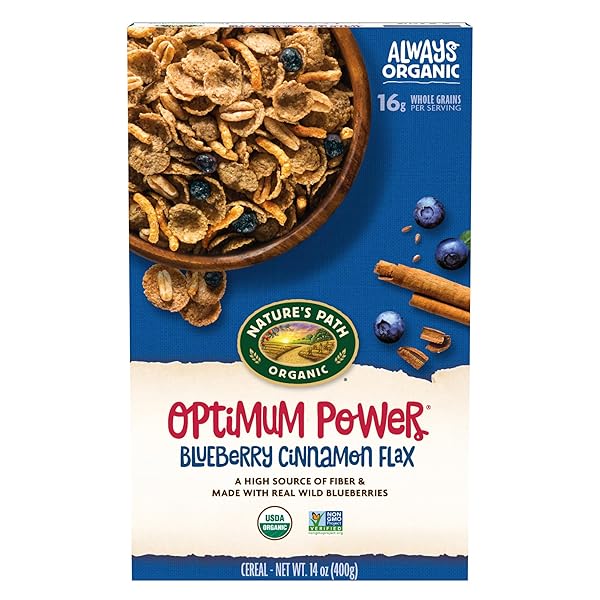NATURE’S PATH, ORGANIC OPTIMUM BREAKFAST CEREAL – FLAX, SOY, BLUEBERRY CINNAMON, 14 OZ