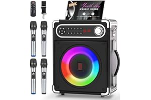 VOIJUMP Karaoke Machine with 4 Wireless Microphones,Portable Bluetooth 5.1 Speaker for Adults Kids,Bass/Treble Adjustment,PA System with Remote Control, Lights, Supports TF Card/USB (4 Microphones)