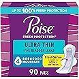 Poise Ultra Thin Incontinence & Postpartum Pads with Wings for Bladder Leaks, 4 Drop Moderate Absorbency, Regular Length, 90 Count, Packaging May Vary