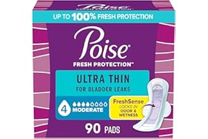 Poise Ultra Thin Incontinence & Postpartum Pads with Wings for Bladder Leaks, 4 Drop Moderate Absorbency, Regular Length, 90 Count, Packaging May Vary