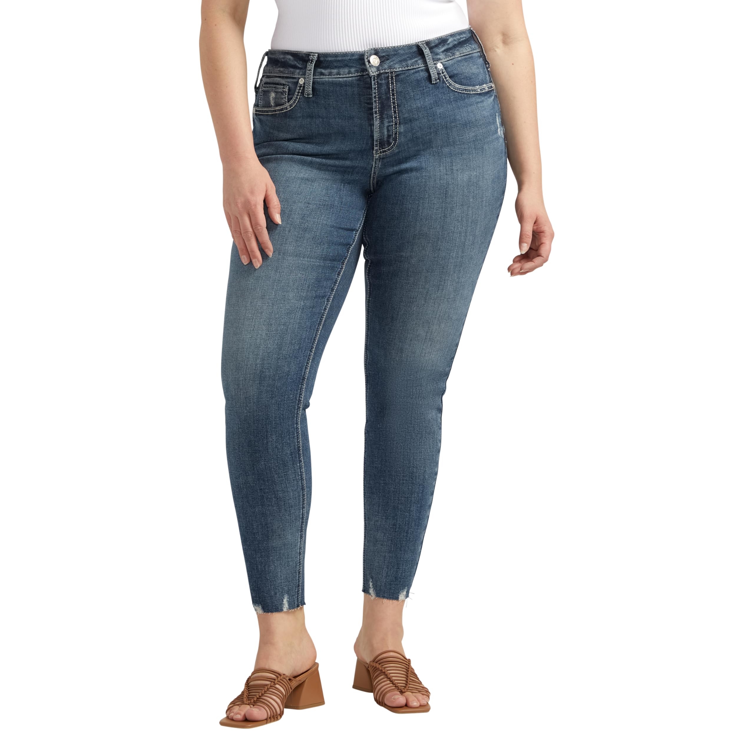 Silver Jeans Co. Women’s Size Suki Mid Rise Curvy Fit Skinny Jeans, Indigo, 12 Plus