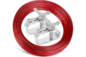 KEYCCI 100FT Pool Cover Cable & Winch Kit – Heavy-Duty Wires with Ratchet for Securing Above Ground Pool Winter Covers, Red