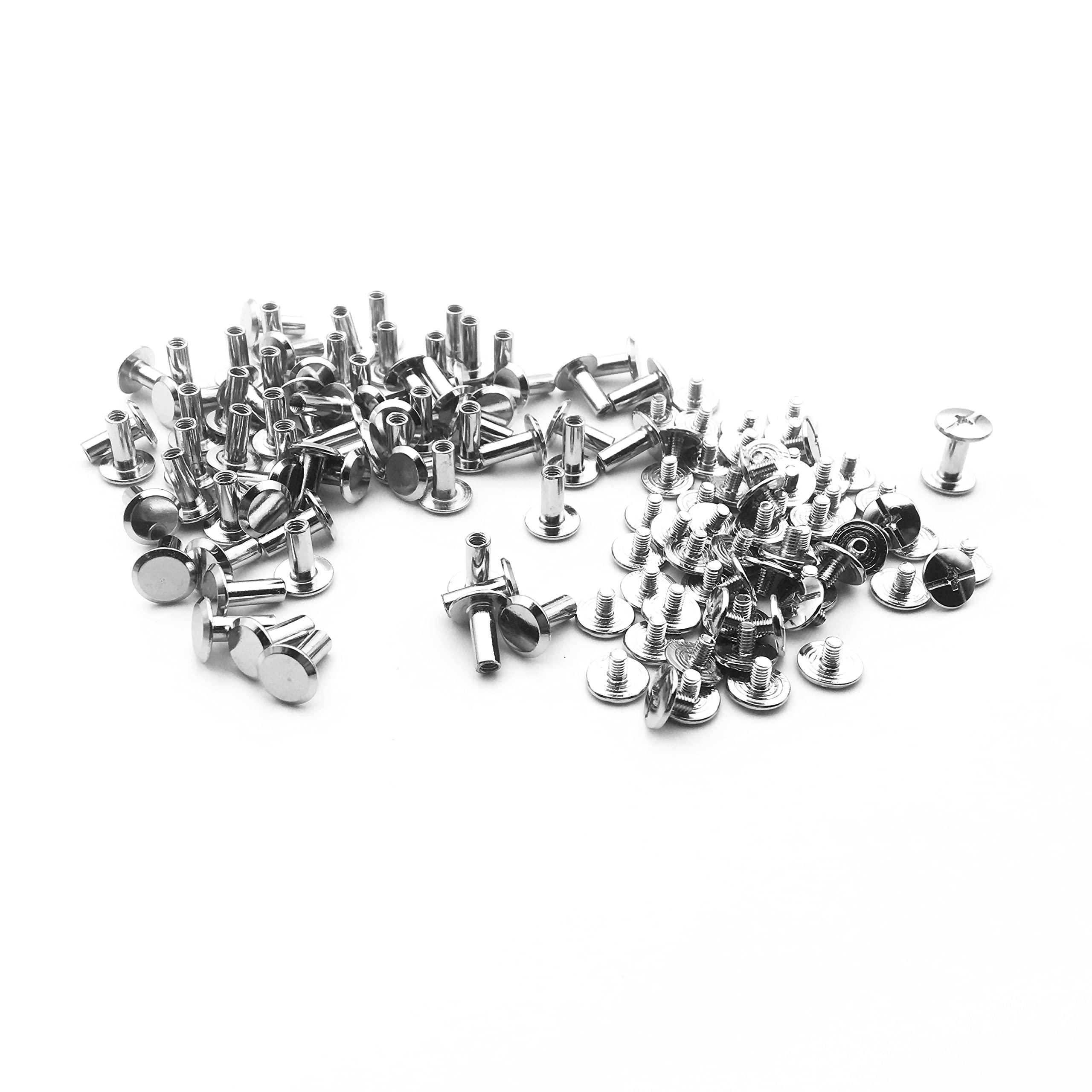 Julyun 50 Sets Metal Snap Rivets Chicago Screw 7MM Legnth,Slotted Cross Head Stud Nail Rivets, Chicago Button for DIY Planner, Leather Decoration, Bookbinding