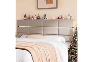 Salamir King/Cal King Size Upholstered Headboard, Adjustable Head Boards with LED Light & Charging Station, Bed Headboard Only, Attach Frame, Ideal for Bedroom, Dorm, Guest Room, Beige