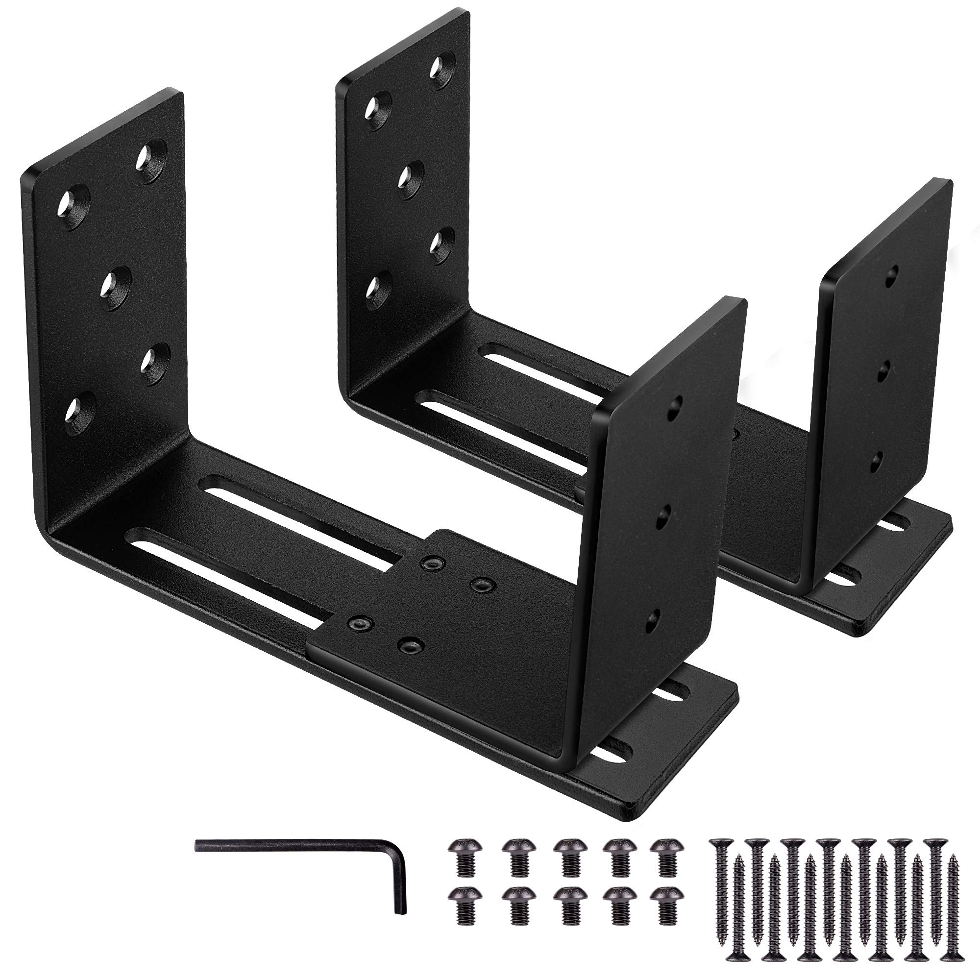 Adjustable Barricade Brackets (2pcs) - Drop Open Bar Holder for Security Door Reinforcement Steel U Bracket for Outswing and Inswing Doors or Gates