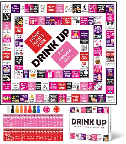 Drinkopoly – Hét Party Drinkspel Voor 2-6 Volwassenen, Met Bord, 50 Taakkaarten, Dobbelsteen, Engelstalige Handleiding, Ideaal Voor Feestjes En Borrels