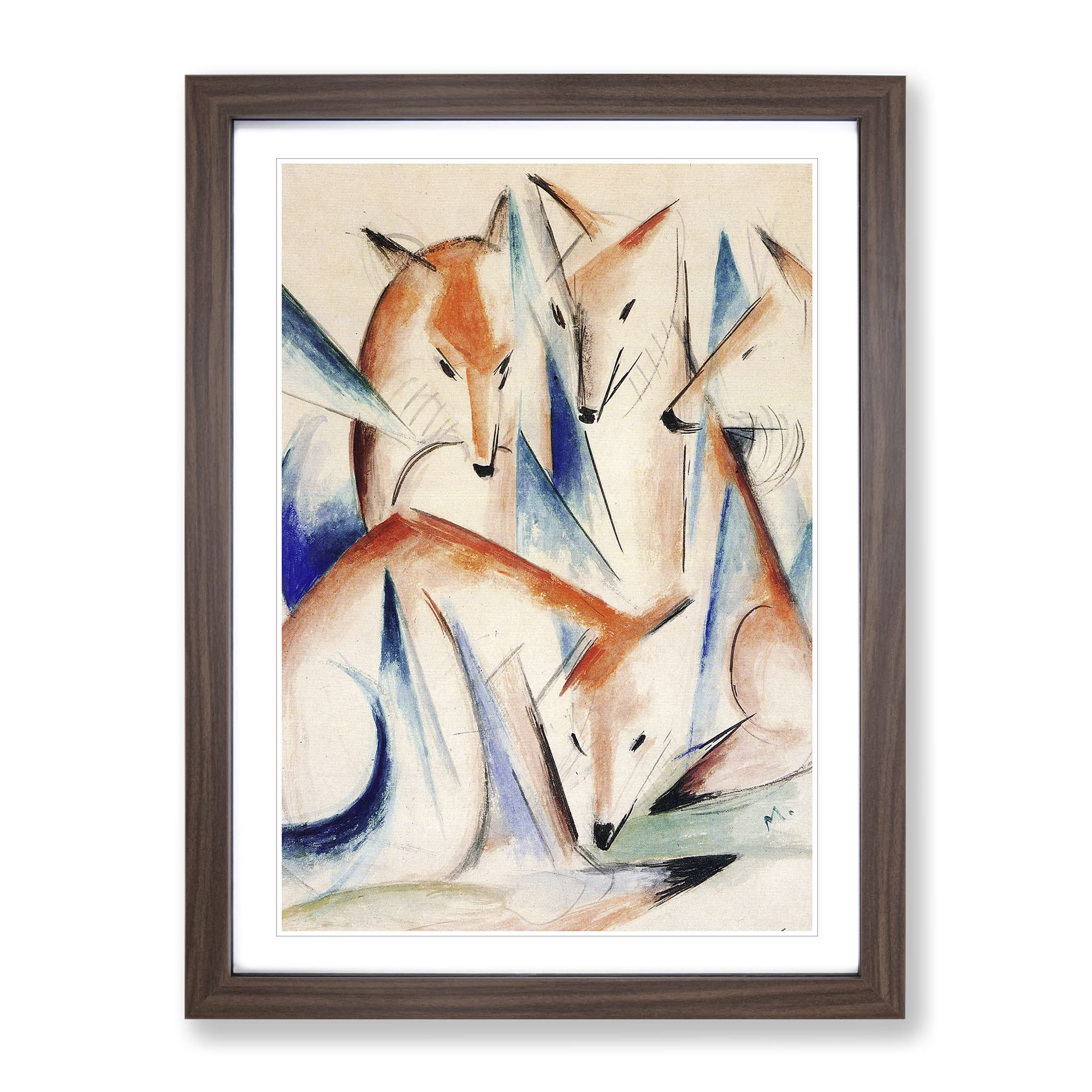 Group Of Foxes By Franz Marc Classic Painting Framed Wall Art Print, Ready to Hang Picture for Living Room Bedroom Home Office Décor, Walnut A4 (34 x 25 cm)