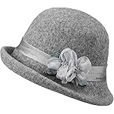 Nawati Elegant Wool Felt Flowers Bucket, Women Vintage Cloche Floral Fedora Hat, Ladies Wedding Dress Church Fascinator Hat