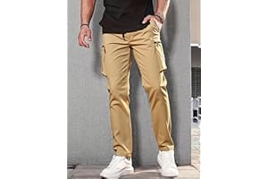 Men's Casual Pants Cargo Joggers Drawstring Elastic Waist Trousers with Zipper Pockets