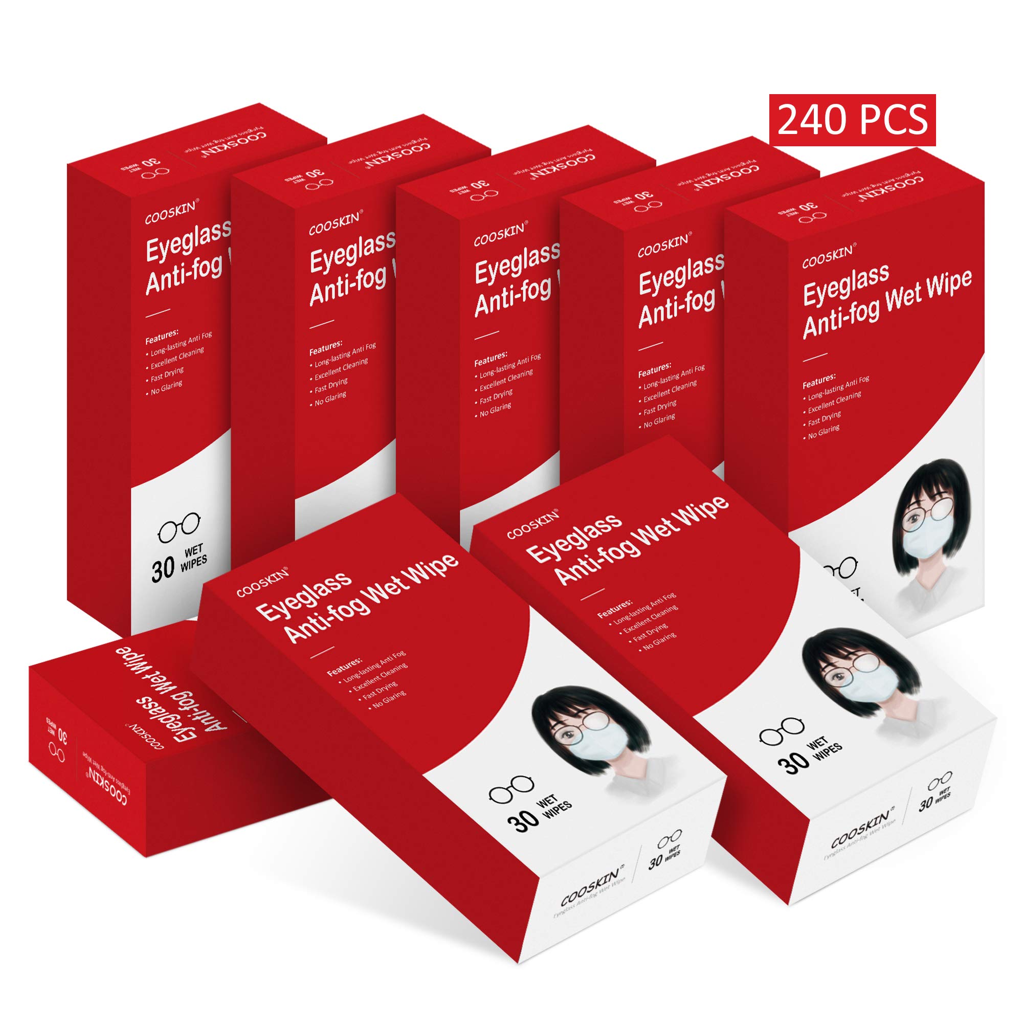 Anti-Fog Wipes for Glasses, Pre-moistened Antifog Lens Wipe, Disposable Defogger Eyeglass Wipe, Fog Gone Antifogging Wipe, Fog Defender Cloth for Goggles/Screen 240 pcs