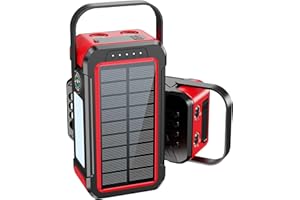 SNGKMSYG Ultra High Capacity Solar Power Bank 80000mAh, PD18W Solar Charger Power Bank with Built-in Cables, 4 Outputs & 2 Inputs, Outdoor Battery Pack with LED Flashlight for Outdoor Camping Survival (Red)