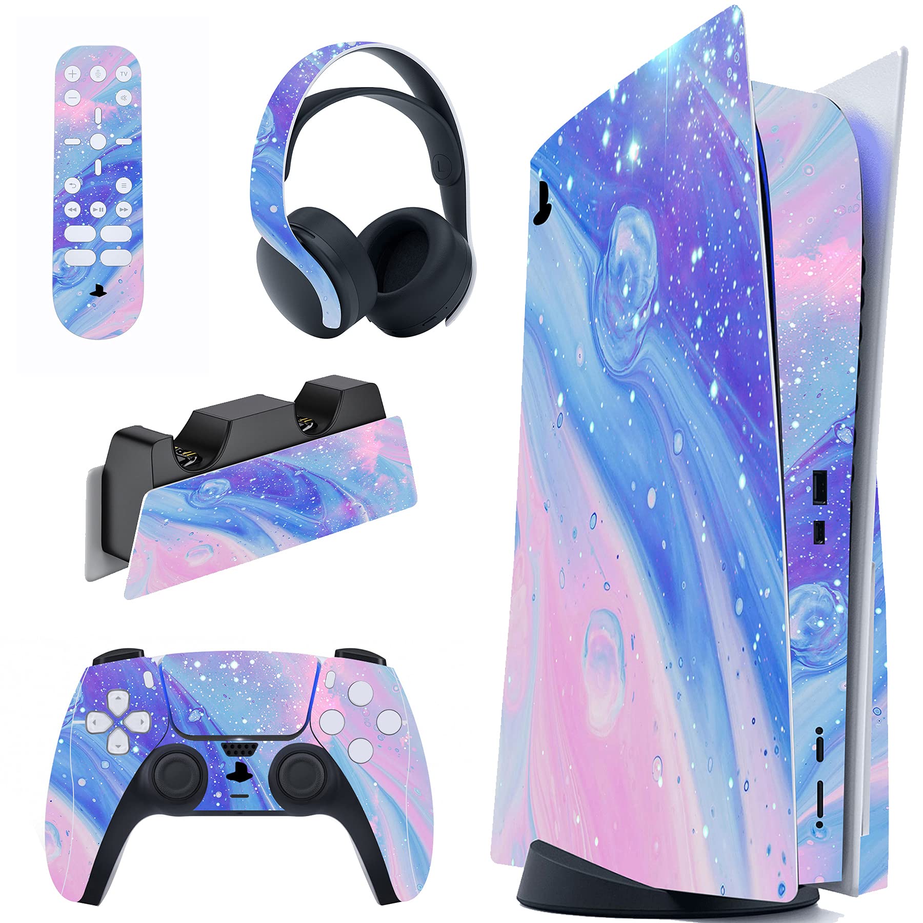 PlayVital Fantasy Trip Full Set Skin Decal for ps5 Console Disc Edition, Sticker Vinyl Decal Cover for ps5 Controller & Charging Station & Headset & Media Remote