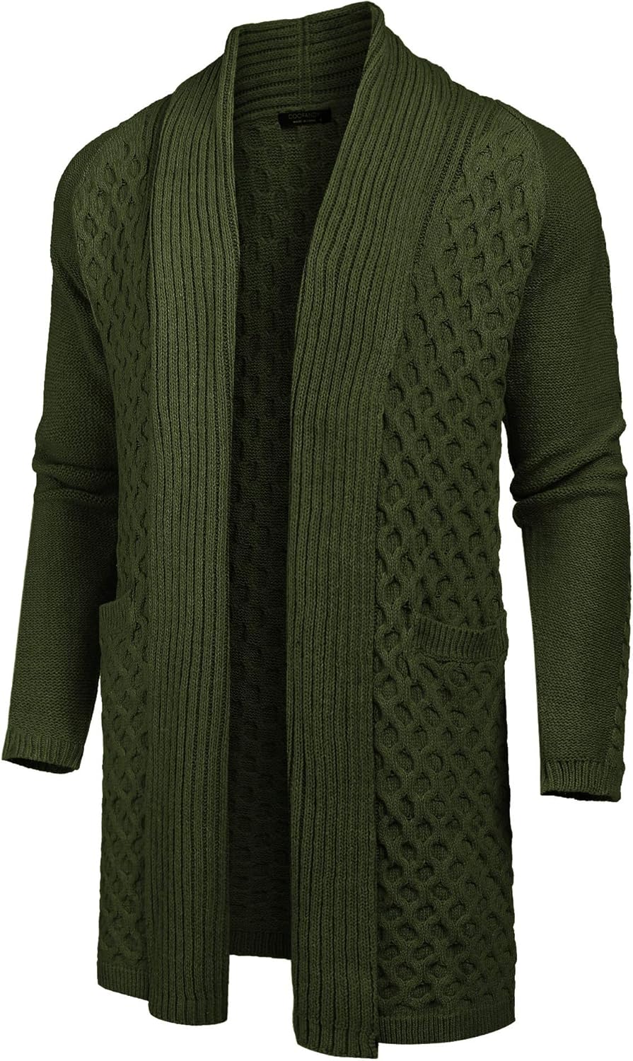 COOFANDY Mens Fashion Long Ruffle Knit Cardigan Lightweight Shawl Collar Sweater at  Men’s Clothing store