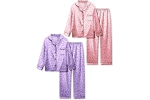 Vopawetty Satin Pajamas for Girls, 4-Piece Long Sleeve Silky Button Down PJ Set