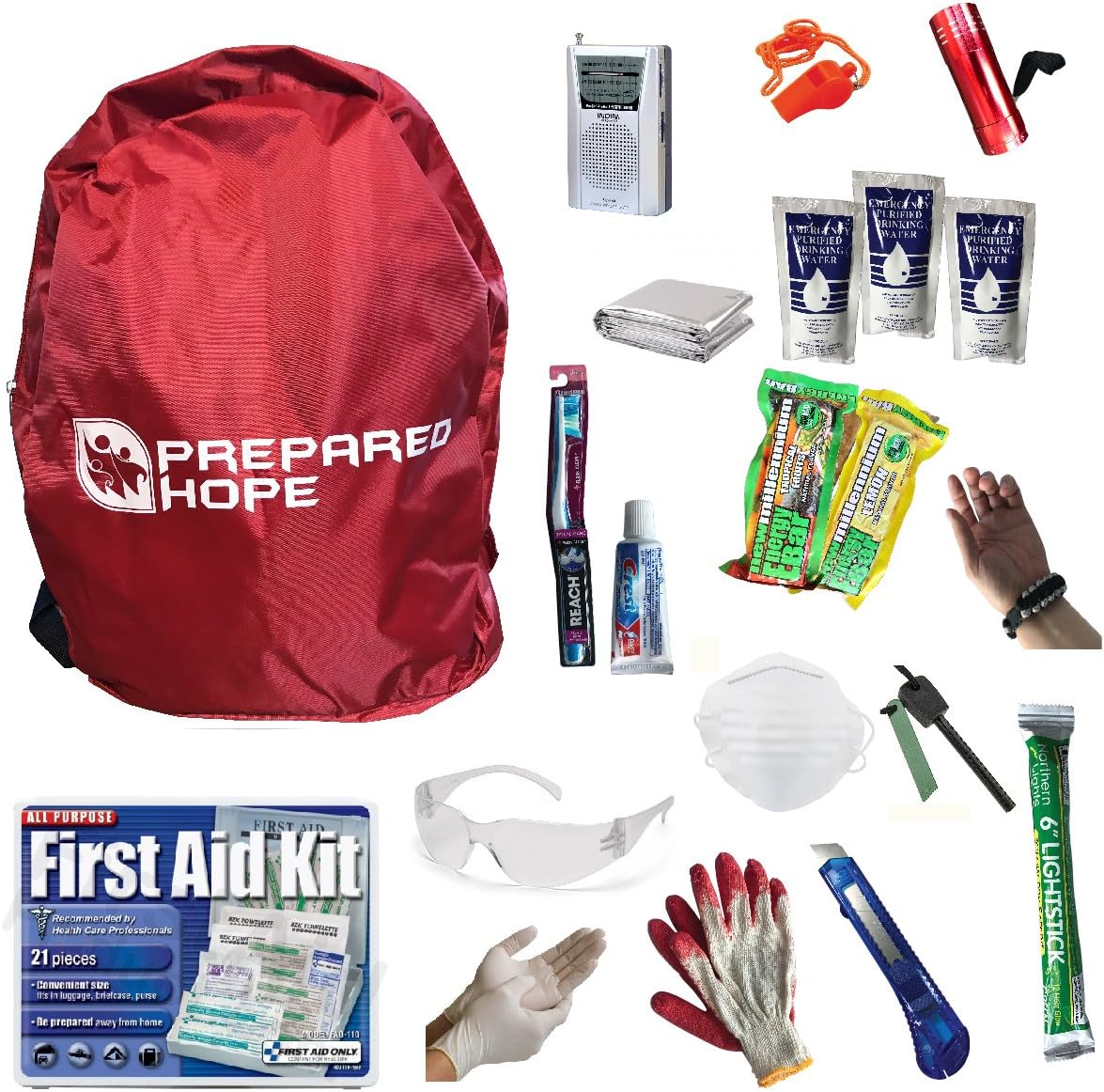 Prepared Hope ESSENTIALS Emergency Survival Kit for Camping, Hiking, and Bug-Outs with Backpack Included
